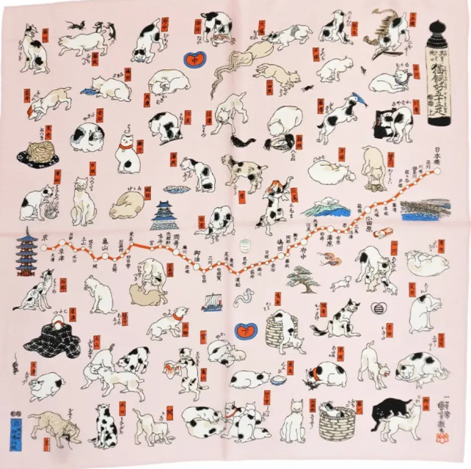 Anonymous Ism HIROSHIGE Cat Pattern Silk Scarf- Bandana|Accessories