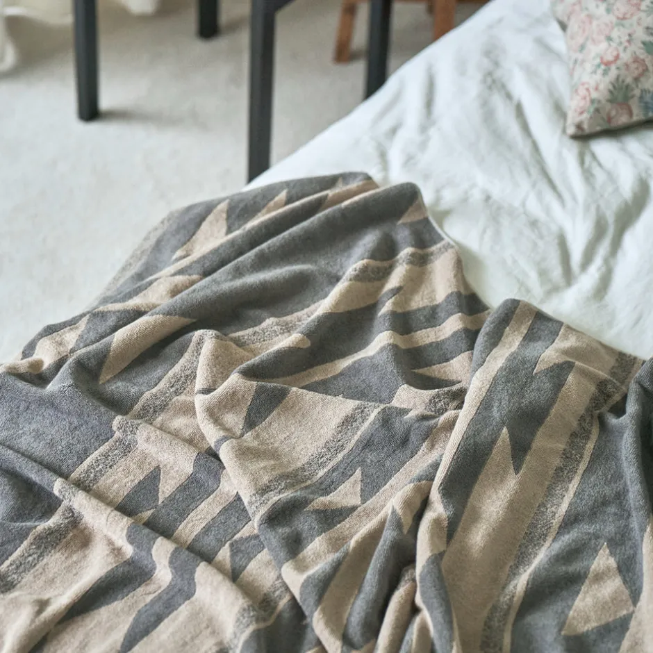 Anonymous Ism Large - Native Motif Cotton Pile Blanket - Beige- Blanket