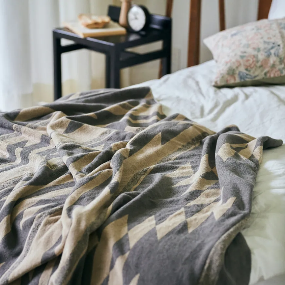 Anonymous Ism Large - Native Motif Cotton Pile Blanket - Beige- Blanket