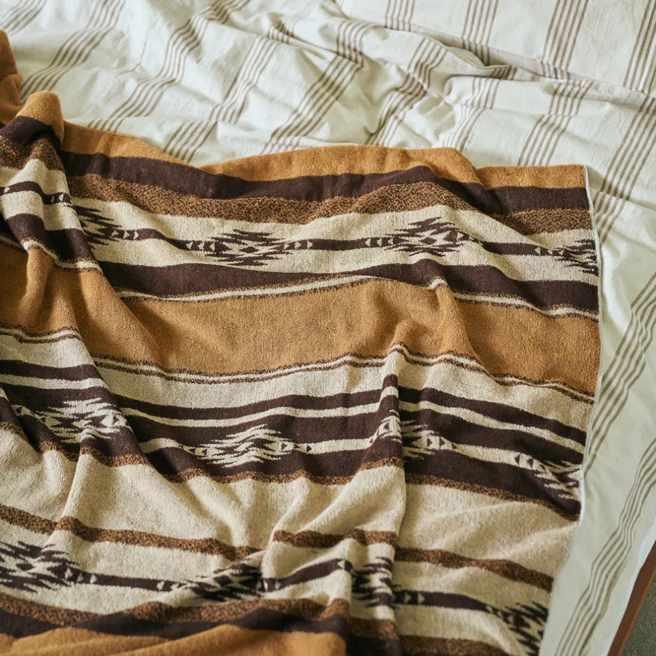 Anonymous Ism Large - Native Stripe Cotton Pile Blanket - Brown- Blanket