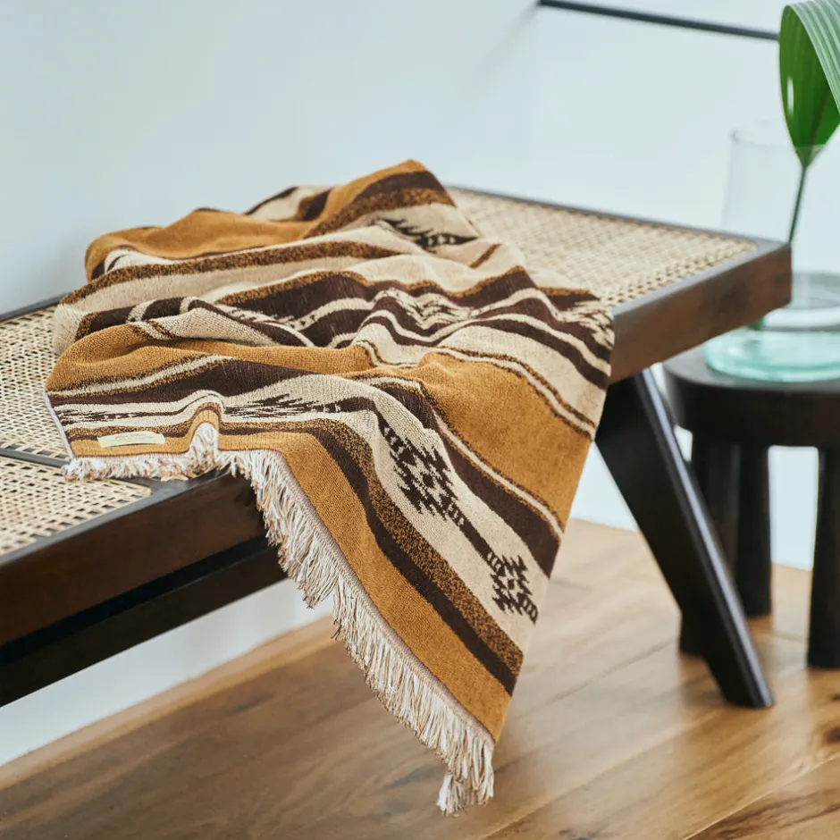 Anonymous Ism Native Motif Cotton Pile Blanket - Brown- Blanket