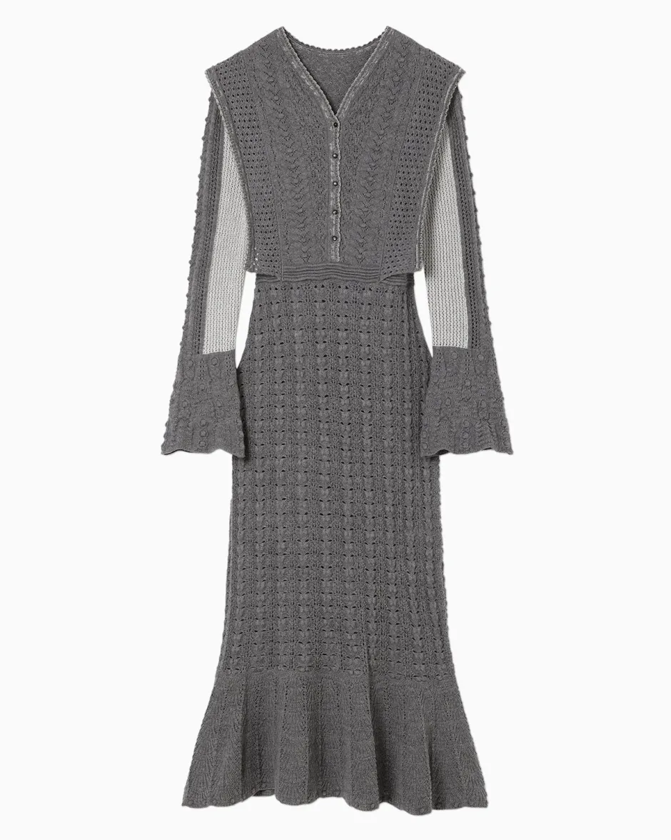 Anonymous Ism Openwork Pattern Knit Dress-Women Dress